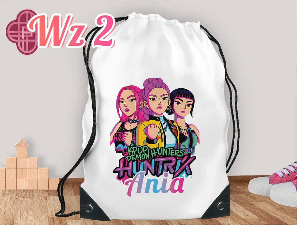 Bez Marki Baltas WOREK Kuprinė DLA DZIECKA Z IMIENIEM DEMON HUNTERS HUNTRIX KPOP