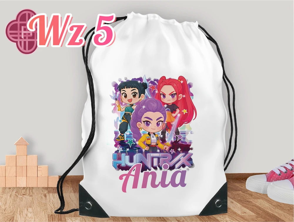 Bez Marki Baltas WOREK Kuprinė DLA DZIECKA Z IMIENIEM DEMON HUNTERS HUNTRIX KPOP