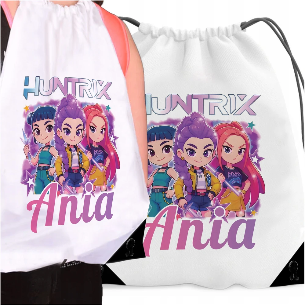 Bez Marki Baltas WOREK Kuprinė DLA DZIECKA Z IMIENIEM DEMON HUNTERS HUNTRIX KPOP