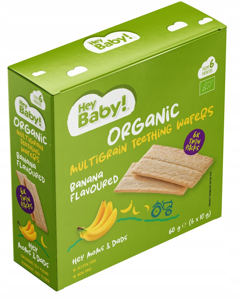 Bez Marki BANANAINIAI DAUGIGRŪDŽIAI DANTŲ VAFLIAI NUO 6 MĖNESIŲ EKOLOGIŠKI 60G HEYBABY