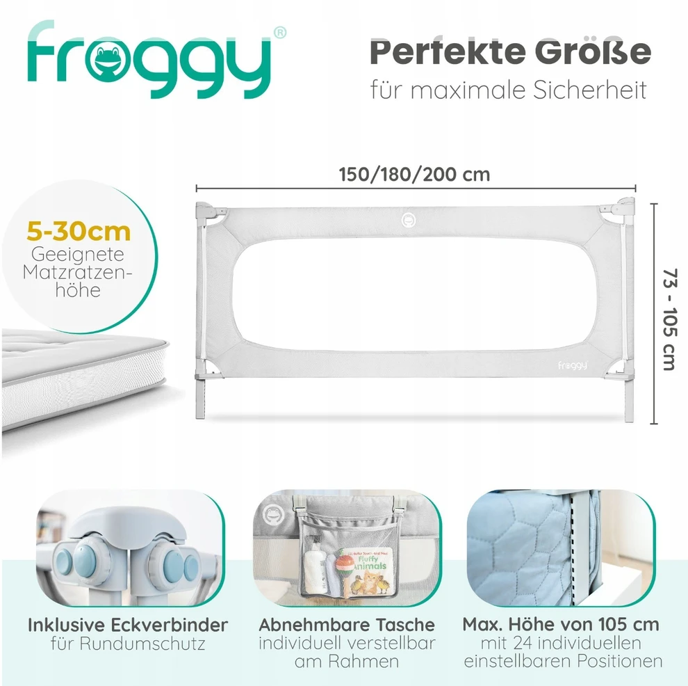 Bez Marki Barierka do łóżka Froggy, 150 cm, Regulowana wysokość, 73-105 cm