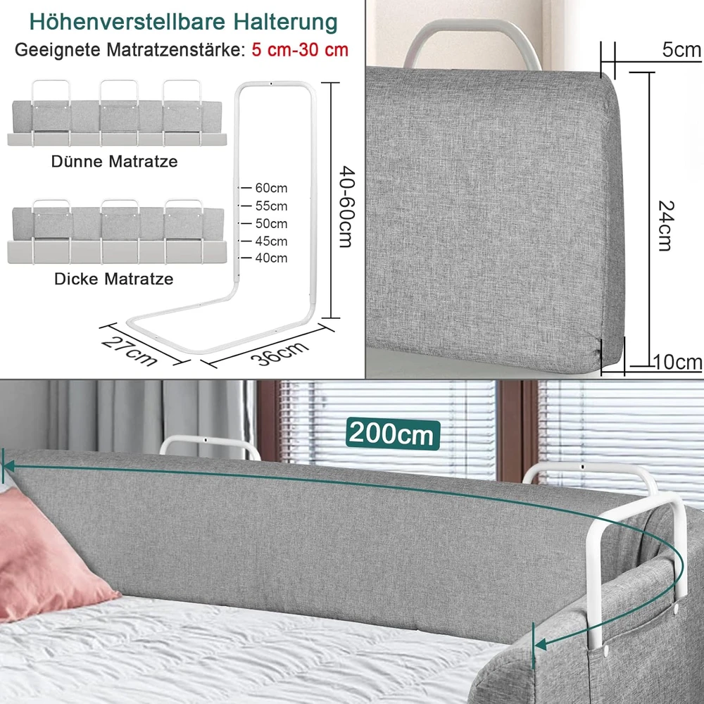 Bez Marki BARIERKA OCHRONNA DO ŁÓŻKA DLA MAŁYCH DZIECI Z REGULACJĄ WYSOKOŚCI 200CM