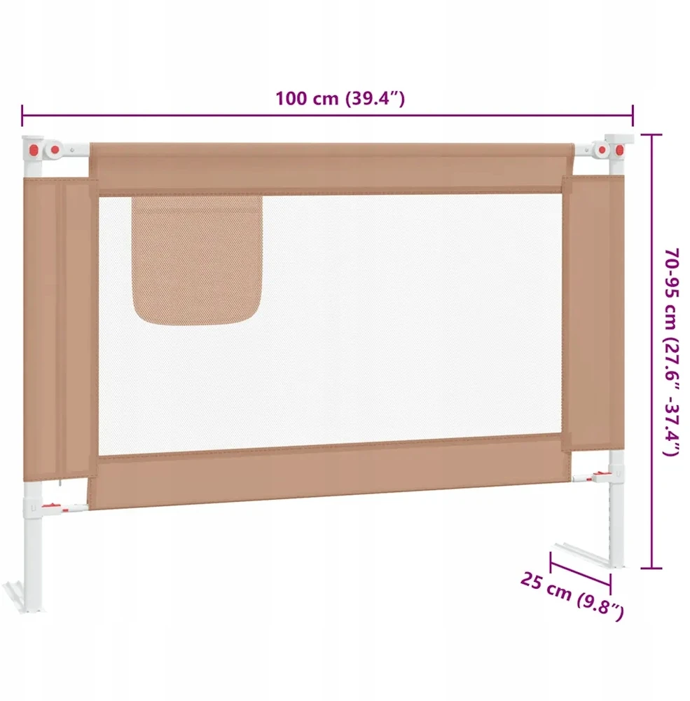 Bez Marki Barierka zabezpieczająca do łóżka, regulowana, taupe, 100x25 cm, aukštis 7