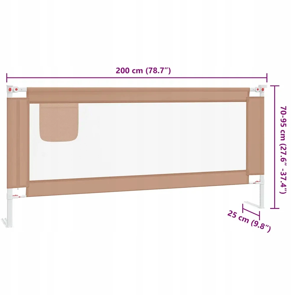 Bez Marki Barierka zabezpieczająca do łóżka taupe 200 x 25 cm, wysokość 70-95 c
