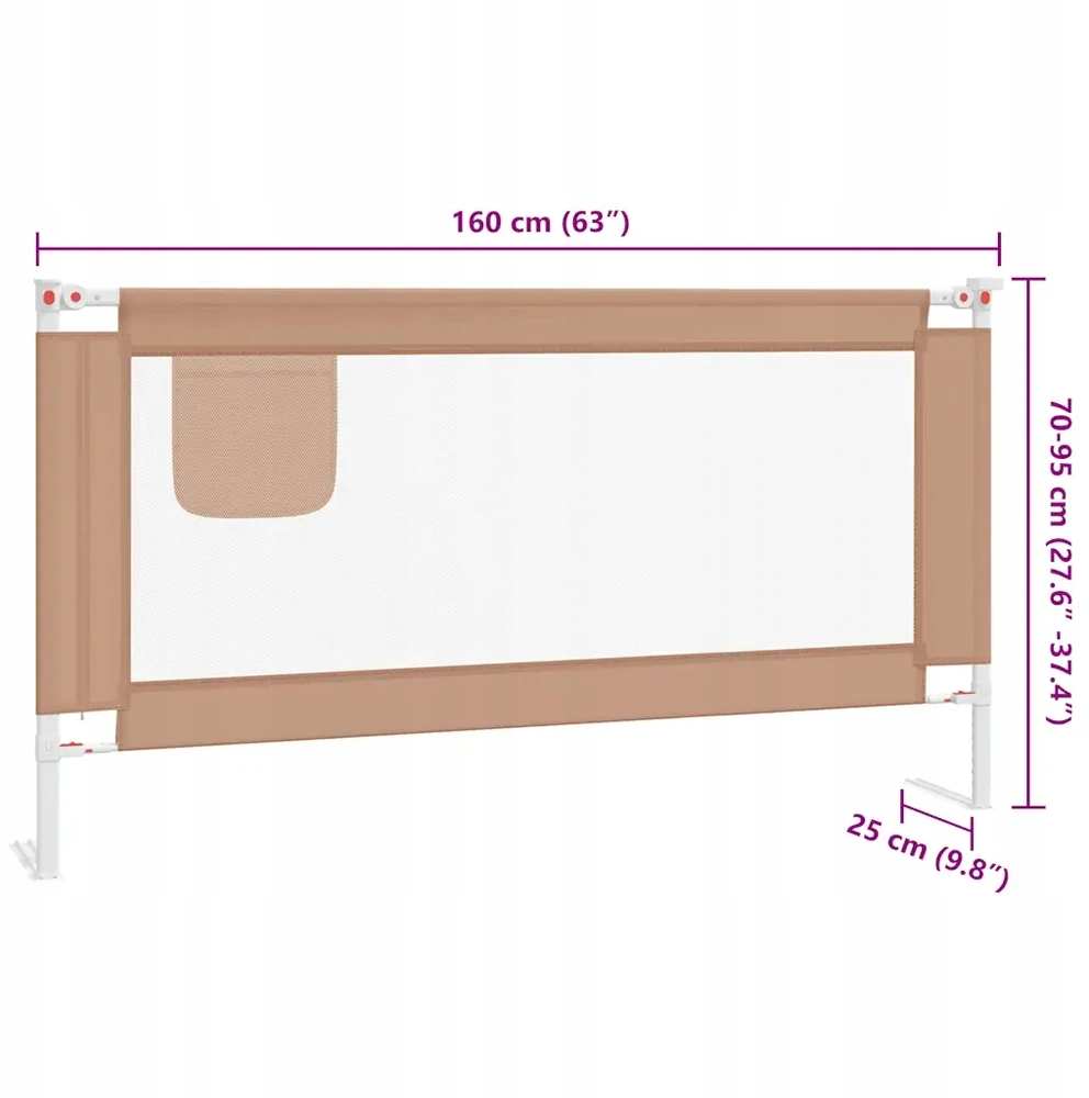 Bez Marki Barierka zabezpieczająca do łóżka regulowana, taupe, 160x85 cm, aukštis 70