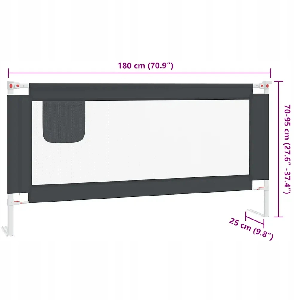 Bez Marki Barierka zabezpieczająca do łóżka 180 x 25 cm ciemnoszara
