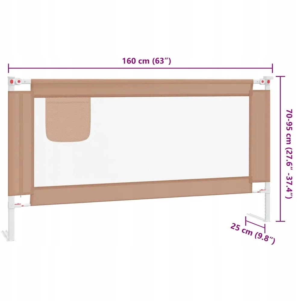Bez Marki Barierka zabezpieczająca do łóżka regulowana, 180x25 cm, taupe