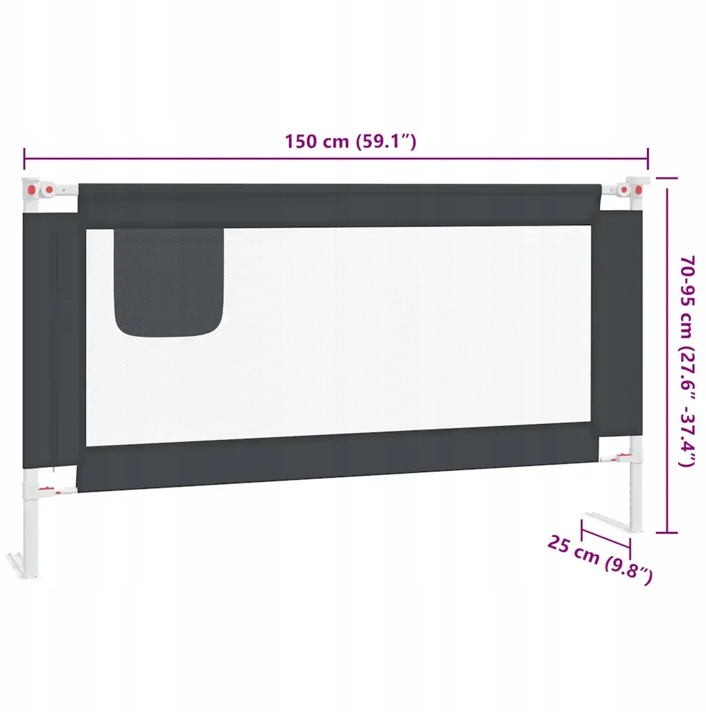 Bez Marki Barierka zabezpieczająca do łóżka, regulowana, 150x25 cm, tamsiai pilka,