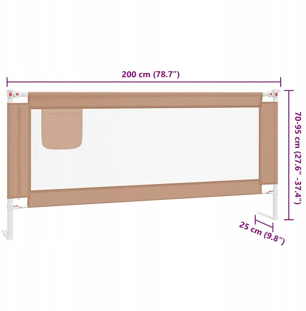 Bez Marki Barierka zabezpieczająca do łóżka taupe 200 x 25 cm, wysokość 70-95 c