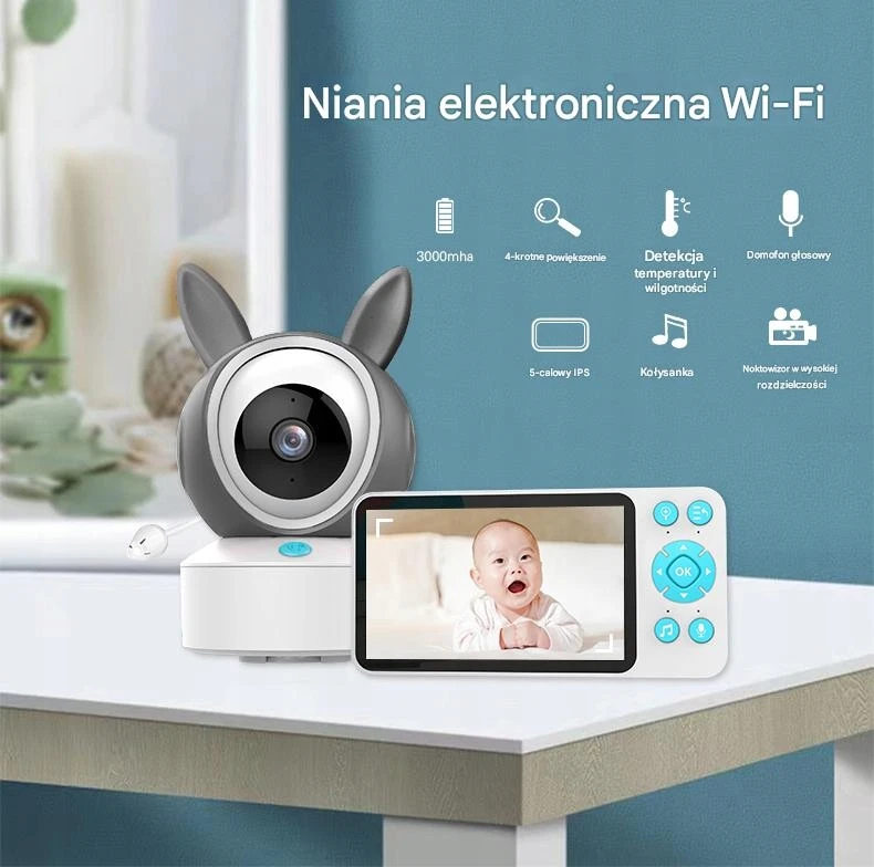 Bez Marki Belaidis sukamasis FHD WIFI elektroninis kūdikio monitorius TUYA LCD ZOOM kamera
