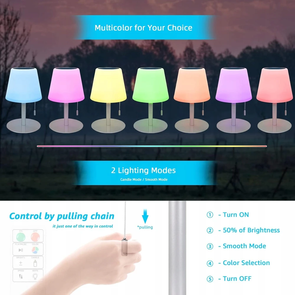 Bez Marki BEZPRZEWODOWA LAMPA SOLARNA STOŁOWA LED RGB ZEWNĘTRZNA WEWNĘTRZNA USB Pultas