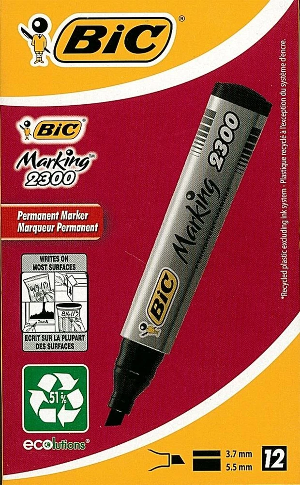 Bez Marki Bic Permanentiniai žymekliai 2300, juodi, 12 vnt.