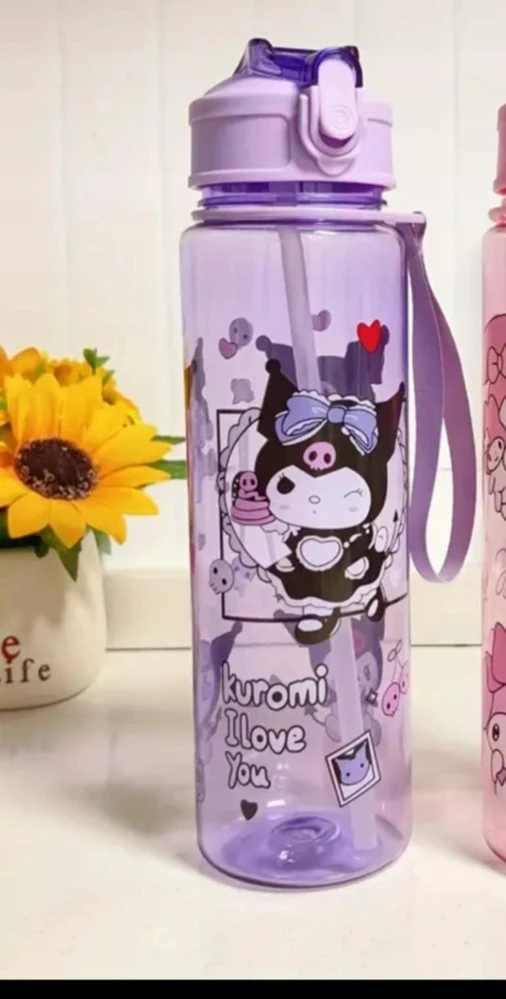 Gertuvė Bez Marki BIDON BUTELKa kotek KUROMI 700ML su naklejkami violetinė