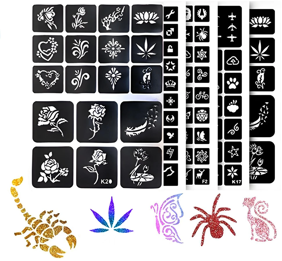 Bez Marki Blizgančios tatuiruotės VAIKAMS PLAUNAMI ŠABLONAI 30 SPALVŲ 157 in 1 XXL RINKINYS