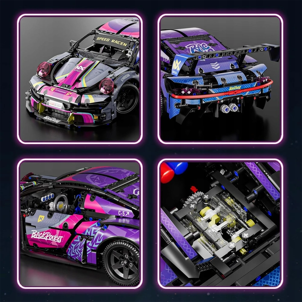 Bez Marki Block Set Cyberpunk Mega Speed ​​​​Champion konstravimo blokų rinkinys