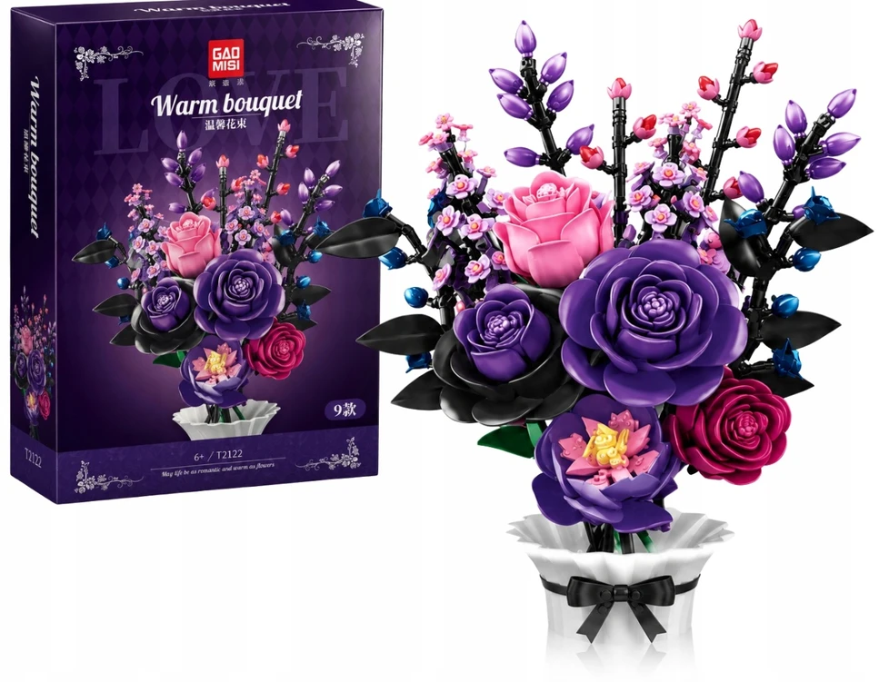 Bez Marki Blocks Flowers Bouquet Premium – DIY rožių rinkinys, unikalus kaip dovana