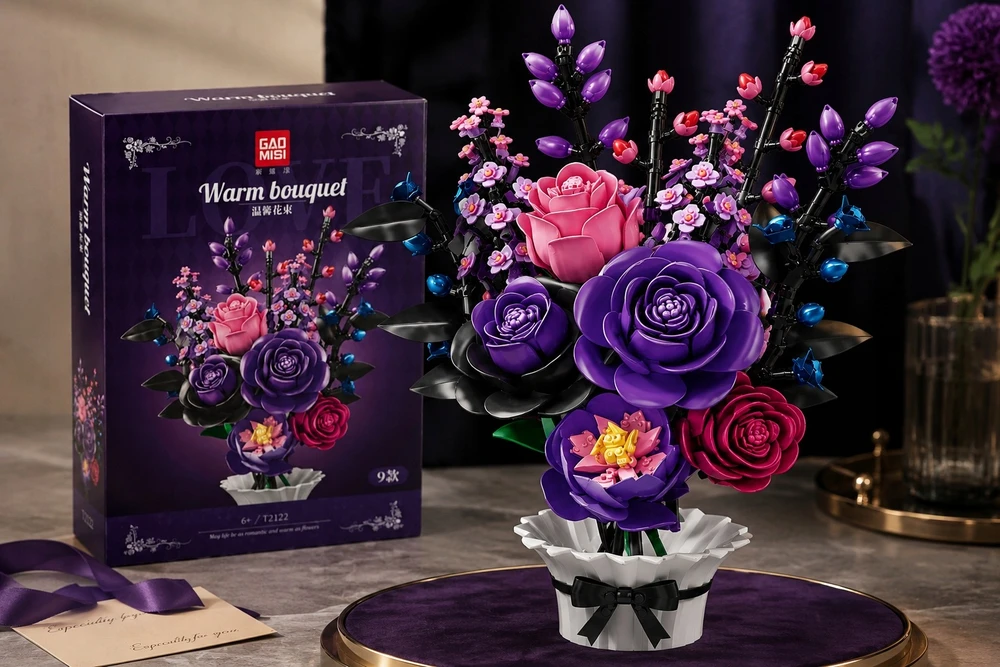 Bez Marki Blocks Flowers Bouquet Premium – DIY rožių rinkinys, unikalus kaip dovana