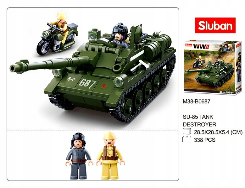 Bez Marki Blokai SU-85 TANK Tank Destroyer + Armija 2 FIGURES + variklis + PRIEDAI