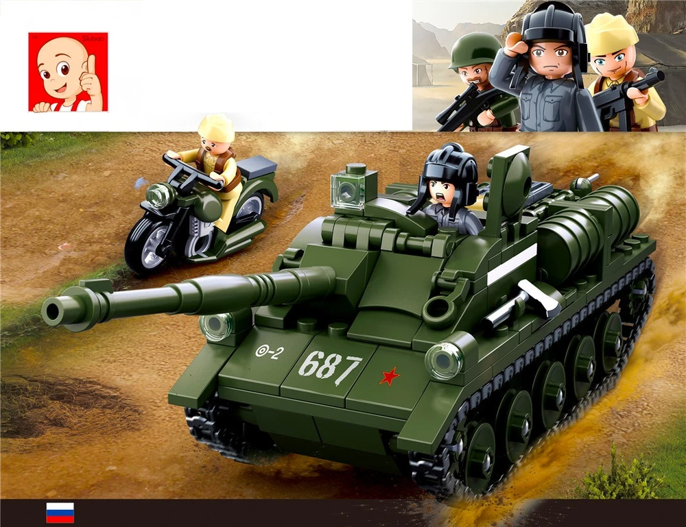 Bez Marki Blokai SU-85 TANK Tank Destroyer + Armija 2 FIGURES + variklis + PRIEDAI