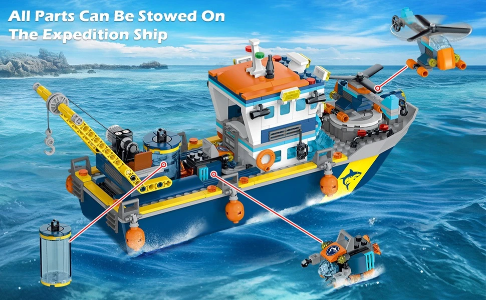 Bez Marki BLOKUOJA LAIVĄ OCEAN EXPLORER LED LAIKOMASIS ŽAISLAS 542 ELEMENTAI 6+ M. ​​VAIKAMS