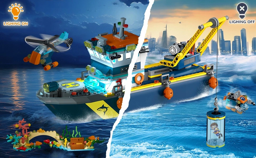 Bez Marki BLOKUOJA LAIVĄ OCEAN EXPLORER LED LAIKOMASIS ŽAISLAS 542 ELEMENTAI 6+ M. ​​VAIKAMS
