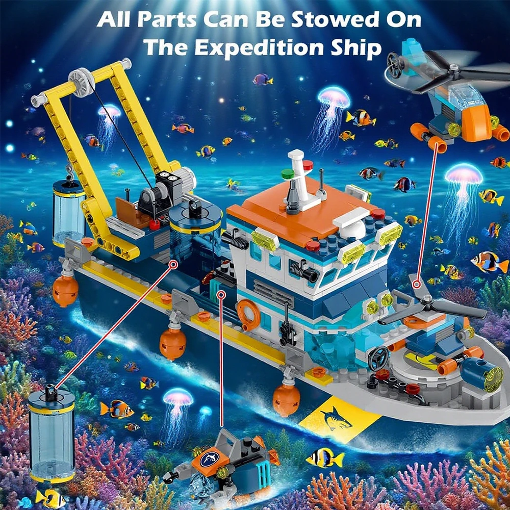 Bez Marki BLOKUOJA LAIVĄ OCEAN EXPLORER LED LAIKOMASIS ŽAISLAS 542 ELEMENTAI 6+ M. ​​VAIKAMS