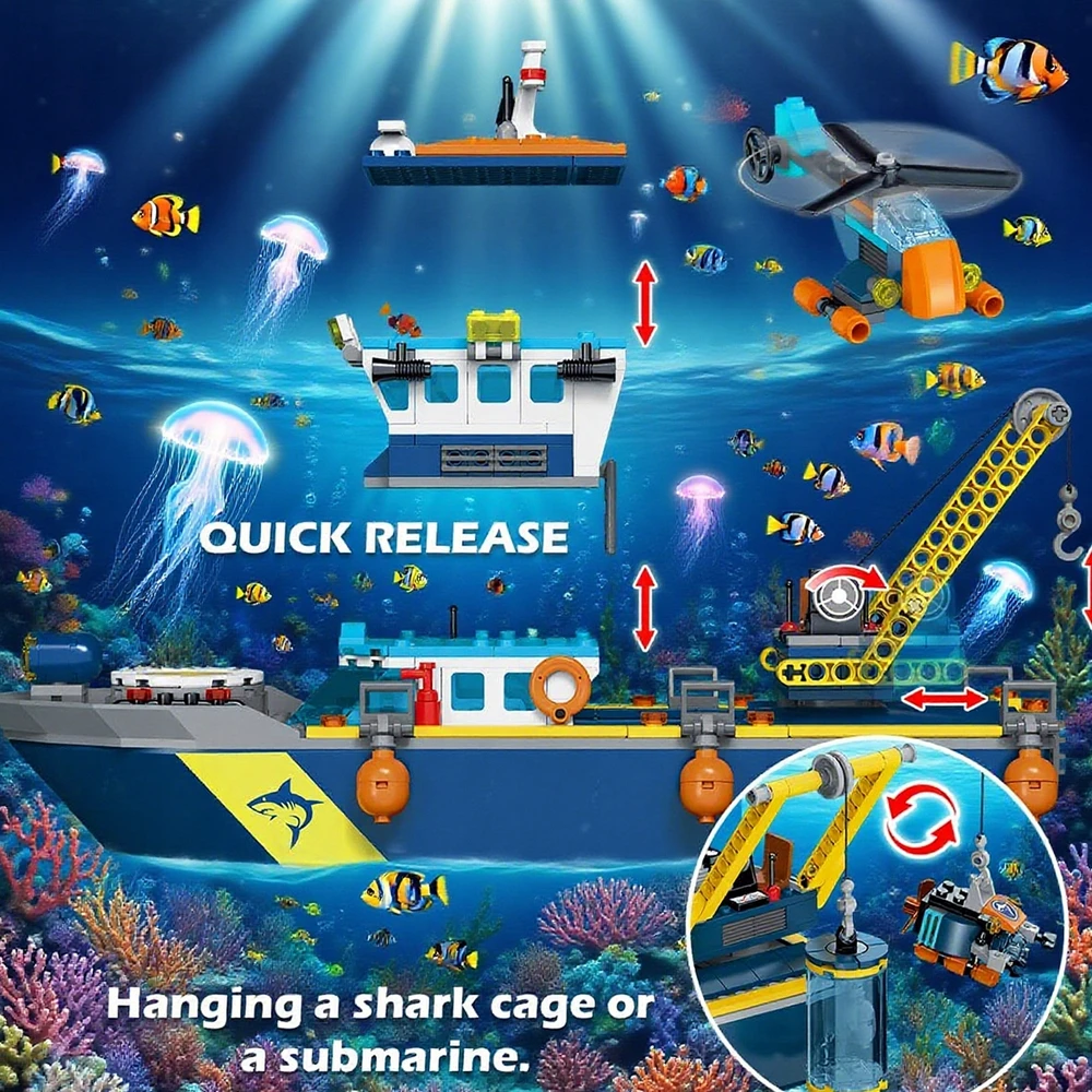 Bez Marki BLOKUOJA LAIVĄ OCEAN EXPLORER LED LAIKOMASIS ŽAISLAS 542 ELEMENTAI 6+ M. ​​VAIKAMS