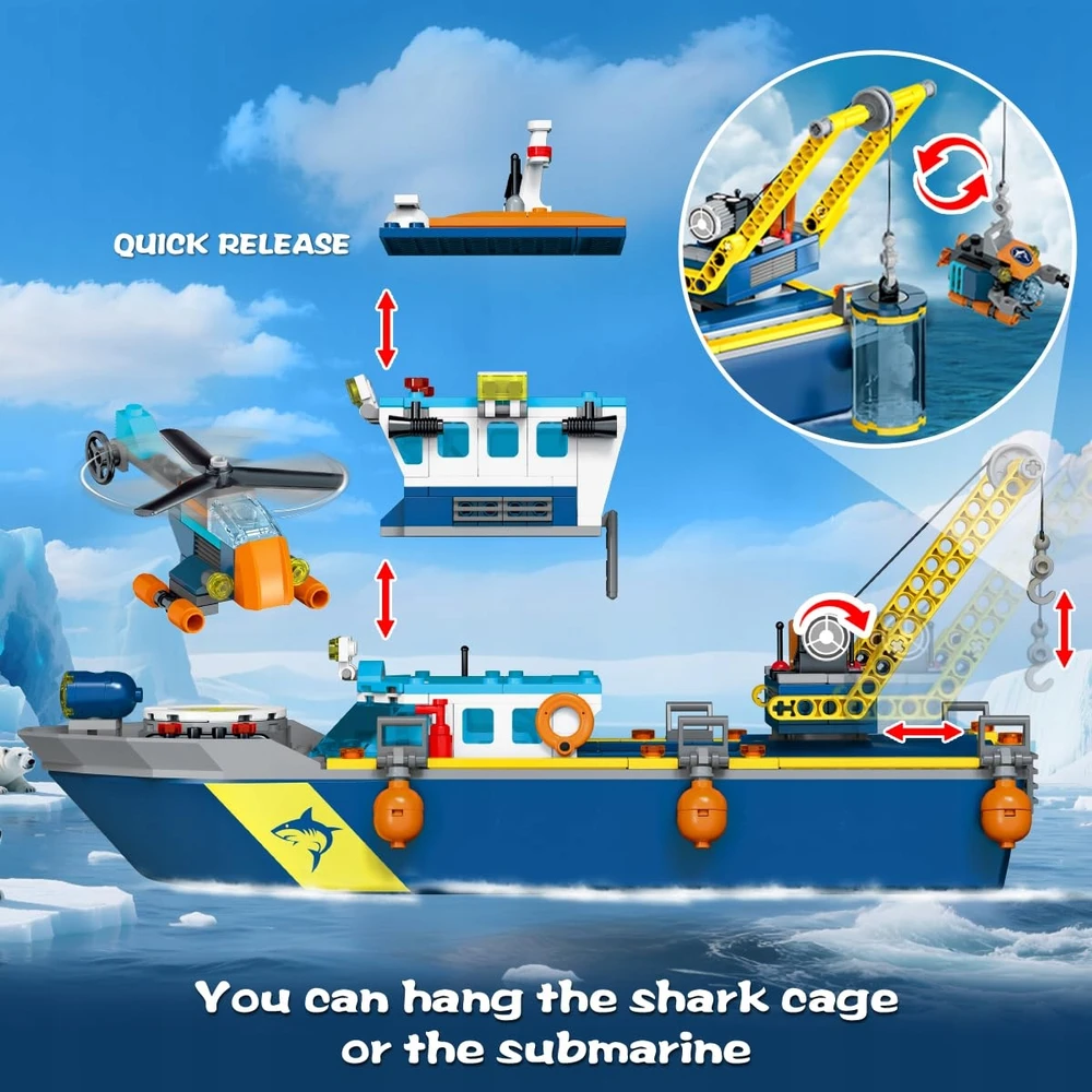 Bez Marki BLOKUOJA LAIVĄ OCEAN EXPLORER LED LAIKOMASIS ŽAISLAS 542 ELEMENTAI 6+ M. ​​VAIKAMS
