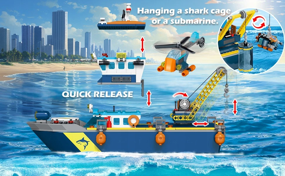 Bez Marki BLOKUOJA LAIVĄ OCEAN EXPLORER LED LAIKOMASIS ŽAISLAS 542 ELEMENTAI 6+ M. ​​VAIKAMS
