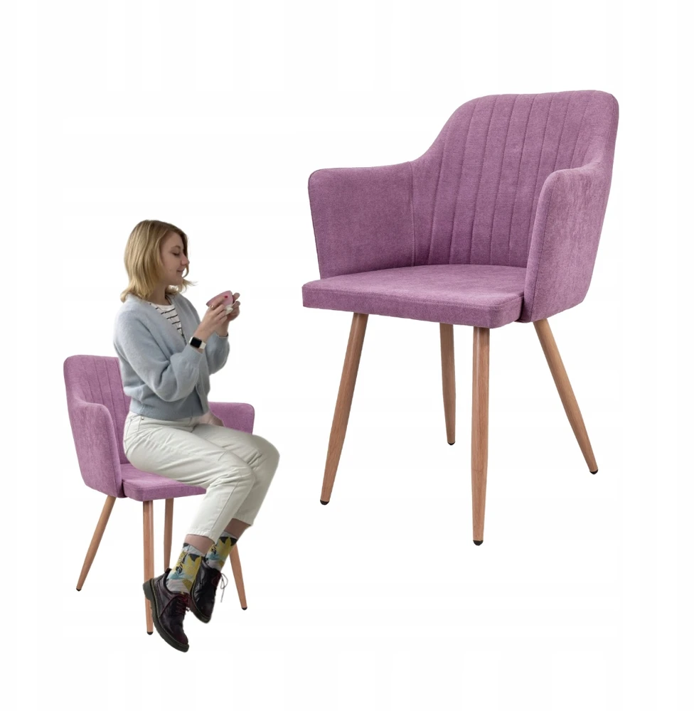 Bez Marki Brit stilinga violetinė kėdė su medžio imitacijos kojomis