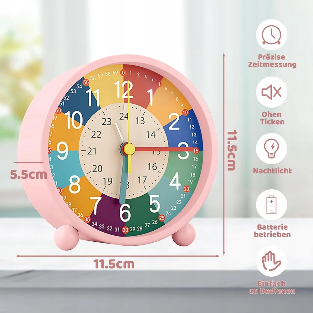 Bez Marki BUDZIK DLA DZIECI ROŽINĖ 11,5CM TARCZA EDUKACYJNA BEZ TYKANIA LAMPKA