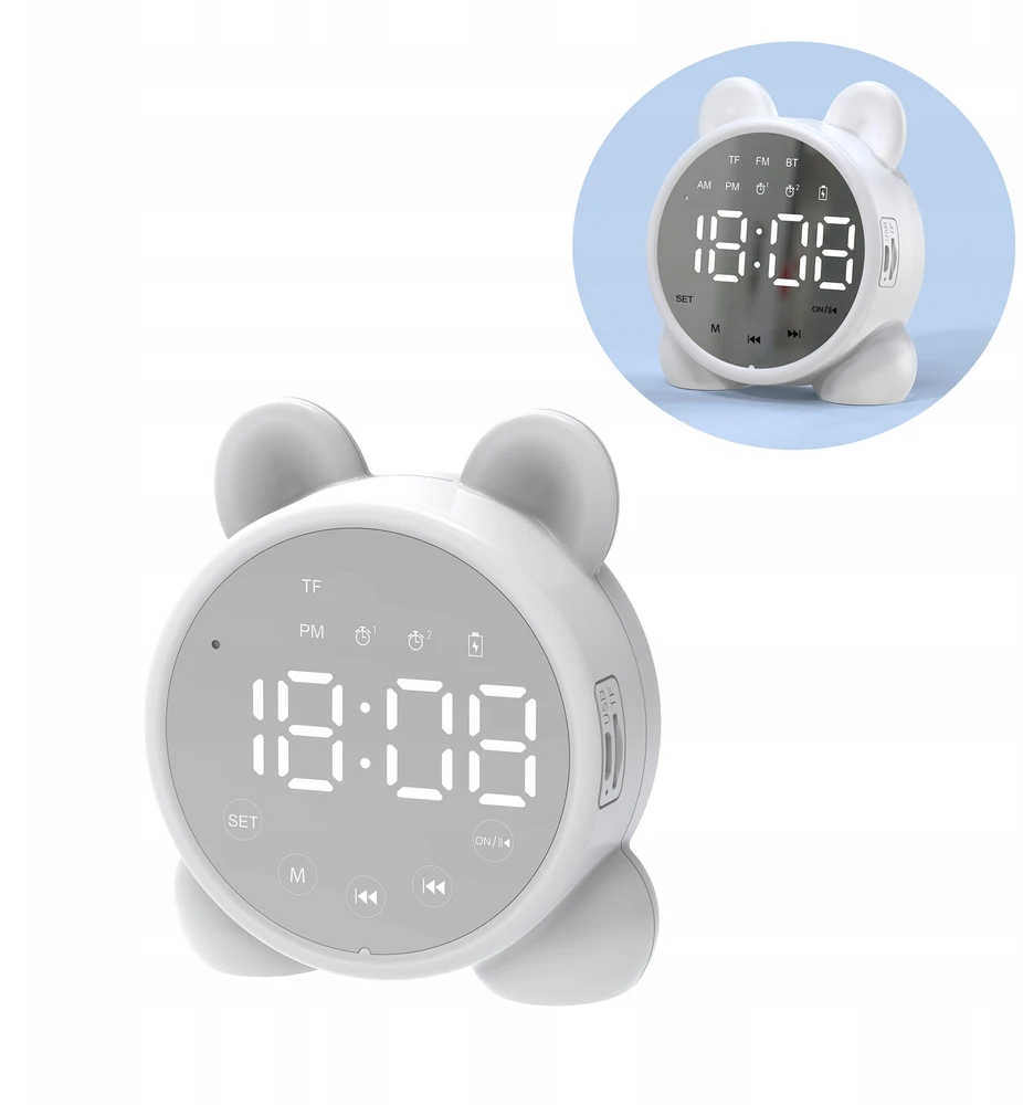 Bez Marki BUDZIK Laikrodis LED Radijas FM Garsiakalbis BLUETOOTH BT LUSTERKO KOTEK Baltas