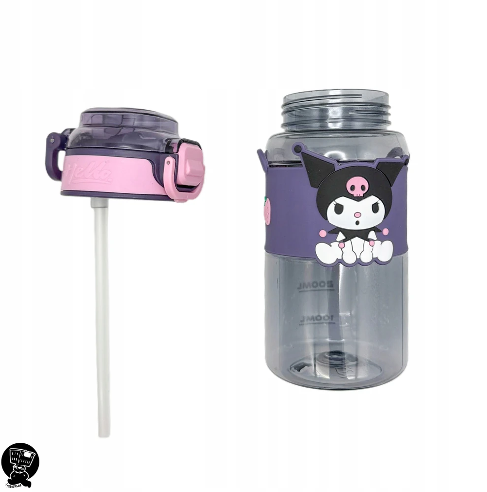 Gertuvė Bez Marki Buteliukas NA WODĘ Z SŁOMKĄ KUROMI 600ML - SANRIO su regulowanym paskiem na ramię