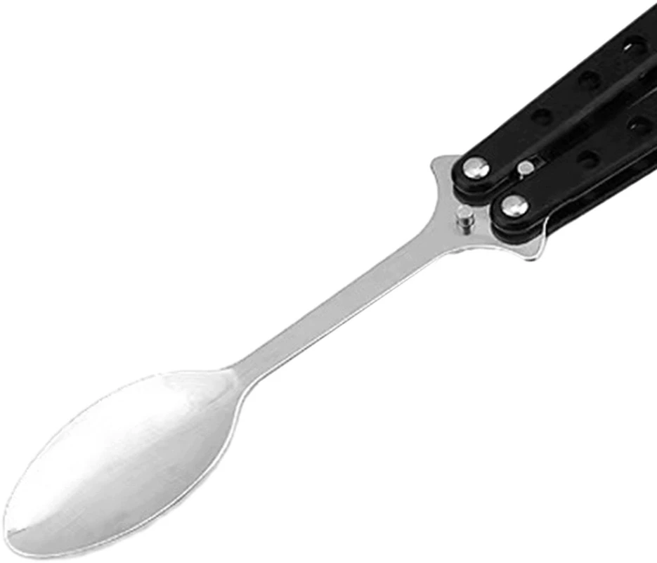 Bez Marki Butterfly Spoon sulankstomas stovyklavimo indas nerūdijančio plieno juoda rankena