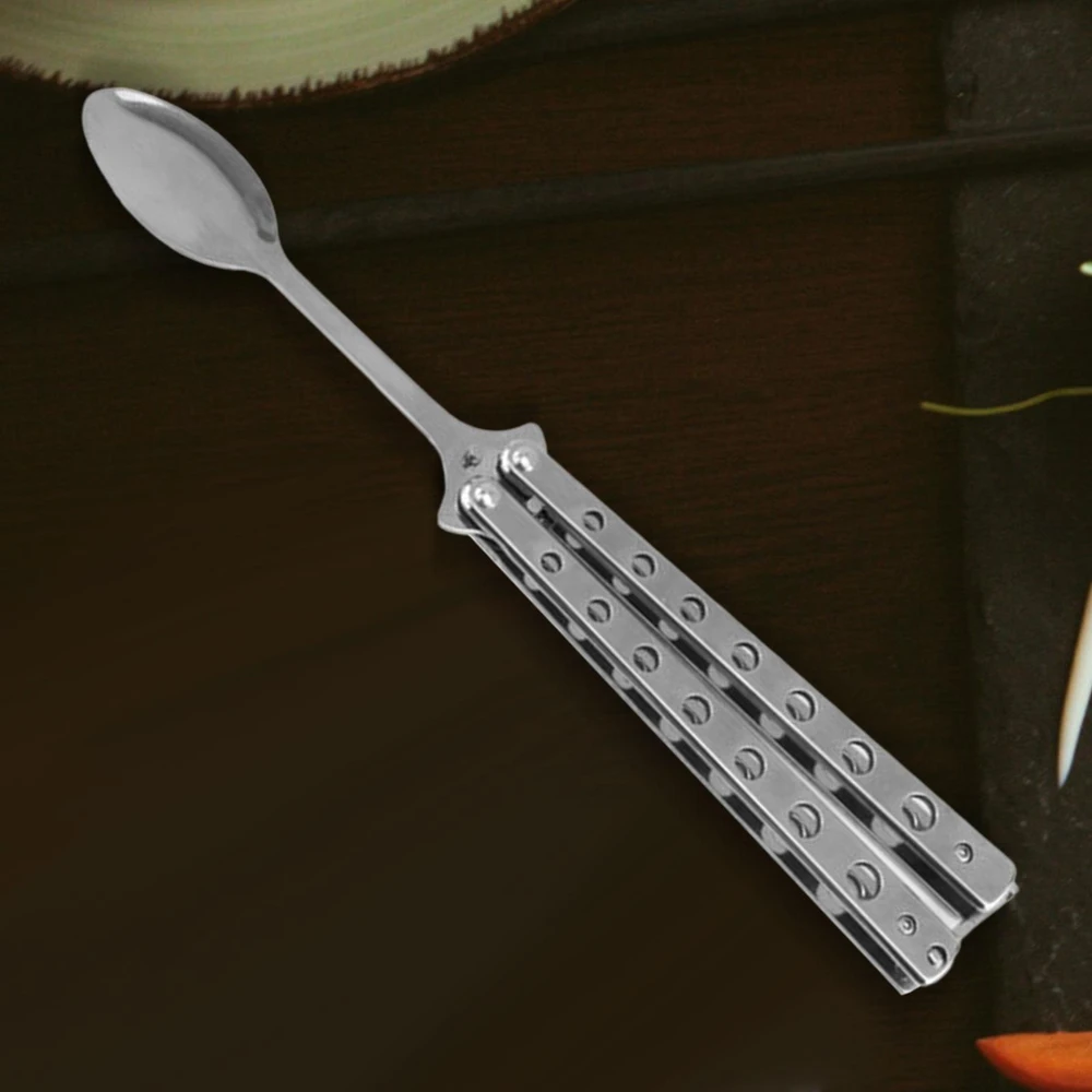 Bez Marki Butterfly Spoon sulankstomas stovyklavimo indas nerūdijančio plieno Argent rankena