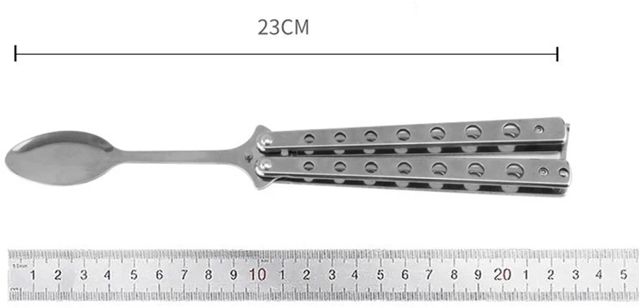Bez Marki Butterfly Spoon sulankstomas stovyklavimo indas nerūdijančio plieno Argent rankena