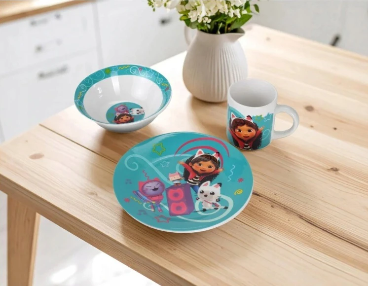 Bez Marki CAT HOUSE GABI GABBY DOLHOUSE Pusryčių komplektas lėkštė, dubuo, puodelis
