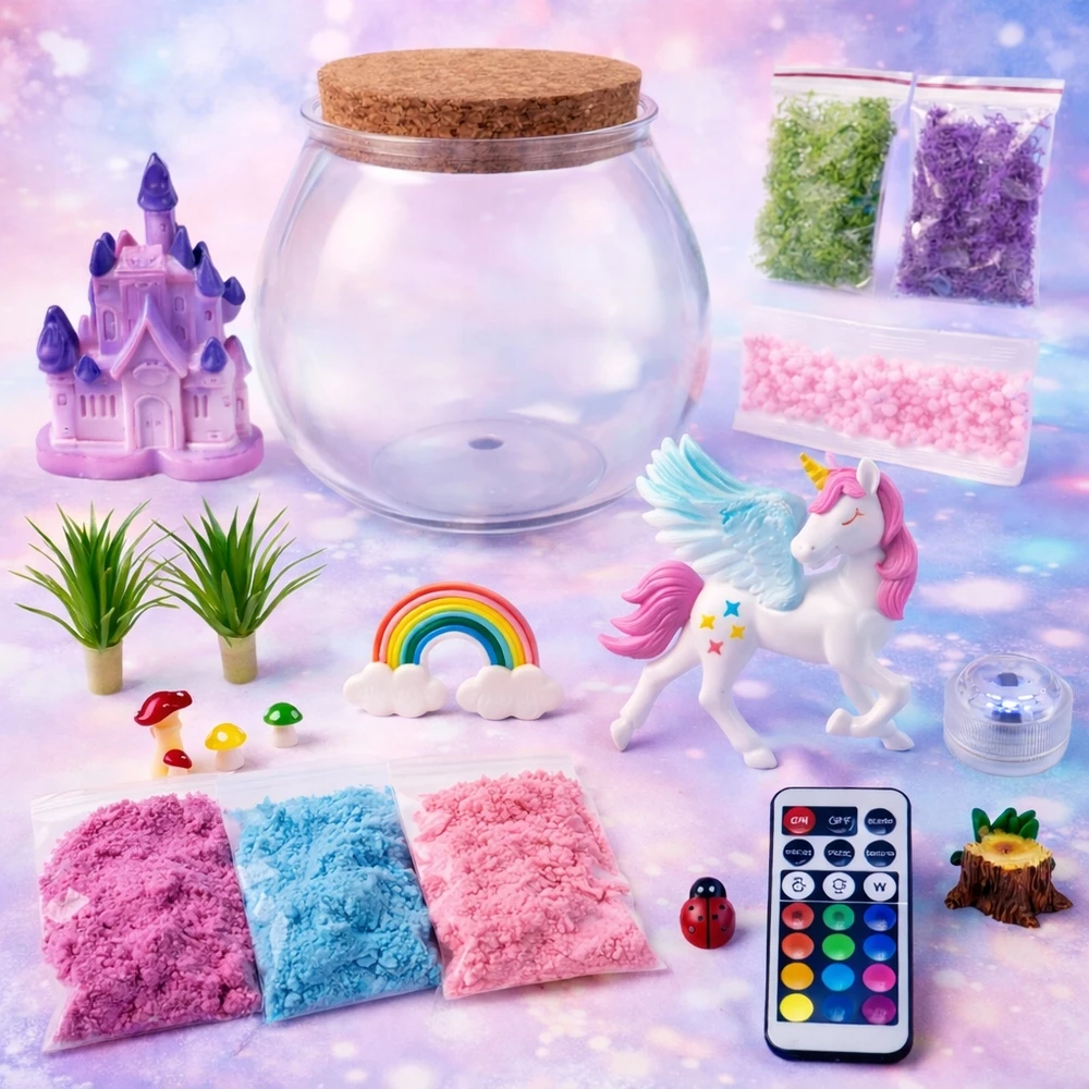 Bez Marki CREATIVE DIY UNICORN KIT MAGICAL TERRARIUM LED FONNIS ŠVIETIMAS + NUOTOLINIO PULTAS