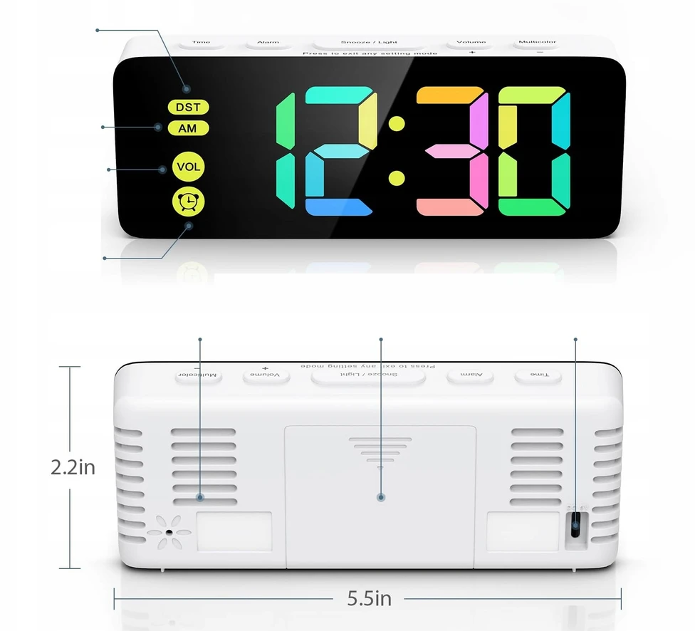 Bez Marki CYFROWY BUDZIK ELEKTRONICZNY LED RGB KOLOROWY WYŚWIETLACZ ZEGAR DO SYPIALNI