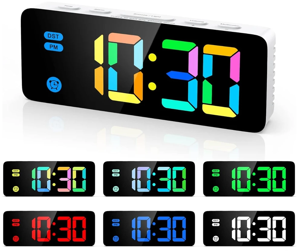 Bez Marki CYFROWY BUDZIK ELEKTRONICZNY LED RGB KOLOROWY WYŚWIETLACZ ZEGAR DO SYPIALNI