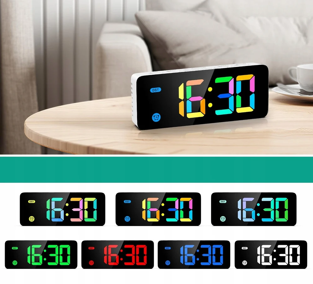Bez Marki CYFROWY BUDZIK ELEKTRONICZNY LED RGB KOLOROWY WYŚWIETLACZ ZEGAR DO SYPIALNI