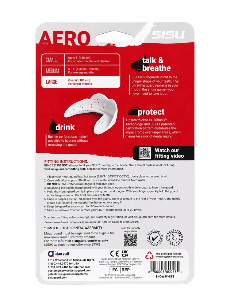 Bez Marki Dantų apsauga suaugusiems SISU 1.6 Aero Large Balta