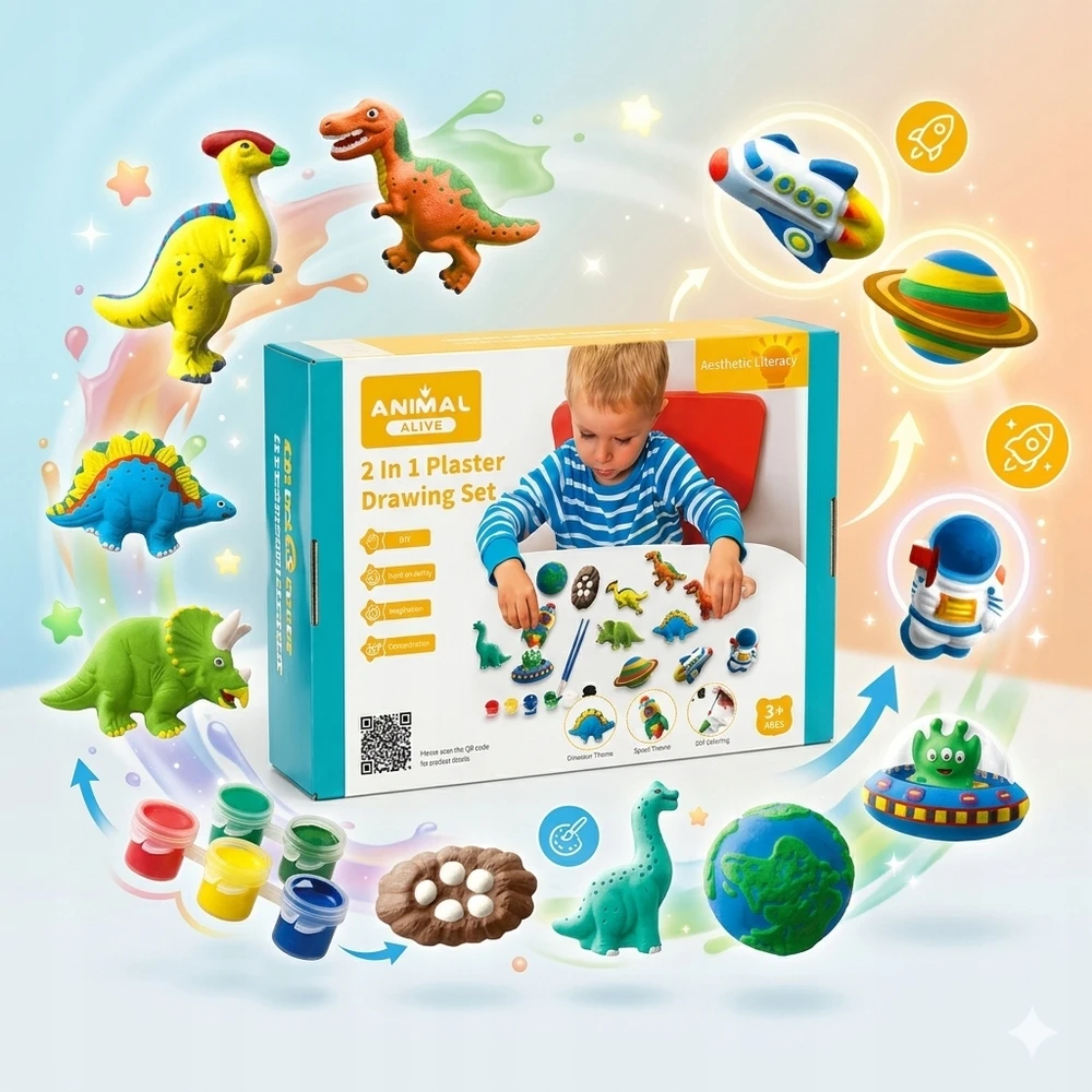 Bez Marki DAŽYMO RINKINYS VAIKAMS 3D DINOZAURŲ FIGURĖLIŲ DAŽŲ MONTESSA šepetėliai