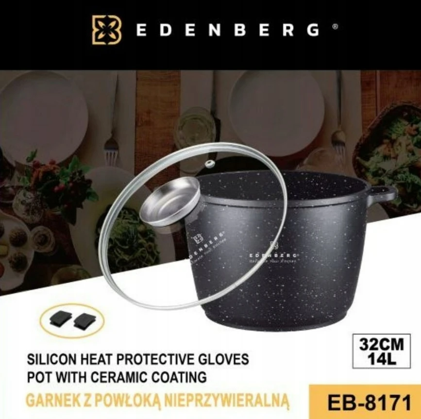 Bez Marki Didelis 14l marmurinis puodas su dangčiu, 32cm skersmens, indukcijai