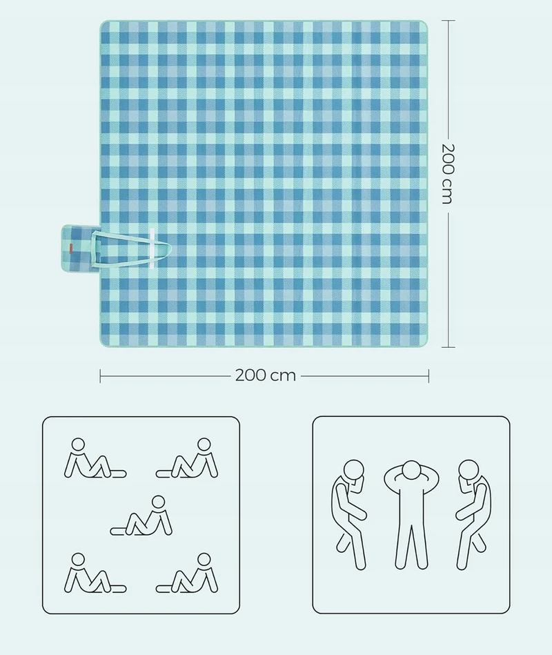 Bez Marki Didelis 200x200cm pikniko pledas su vandeniui atspariu pagrindu
