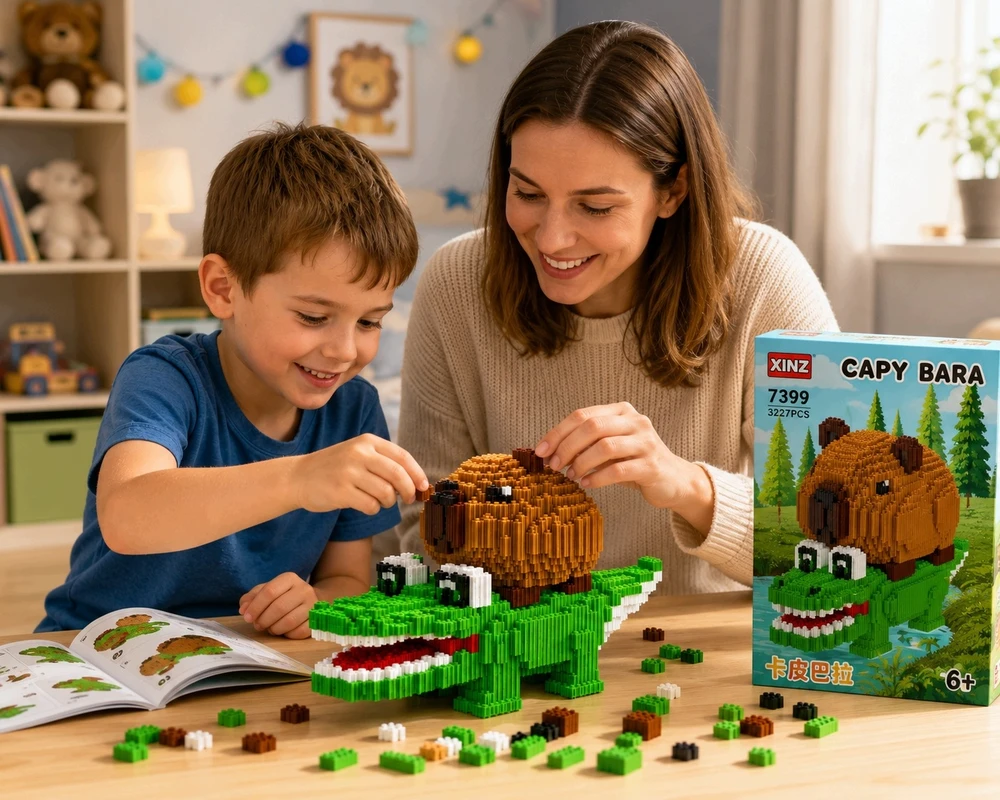 Bez Marki DIDELIS 3D BLOKŲ RINKINYS CAPYBARA ANT CROCODILE 3227 EL DIY FIGURINĖS VAIKAMS