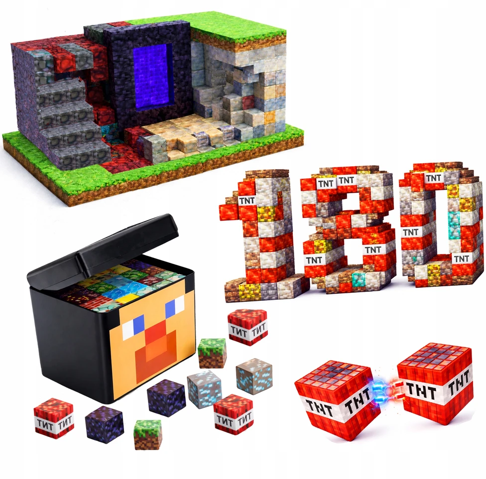 Bez Marki DIDELIS 3D MAGNETINIŲ BLOKŲ RINKINYS 180 vnt + FIGURINĖS dovanų dėžutė