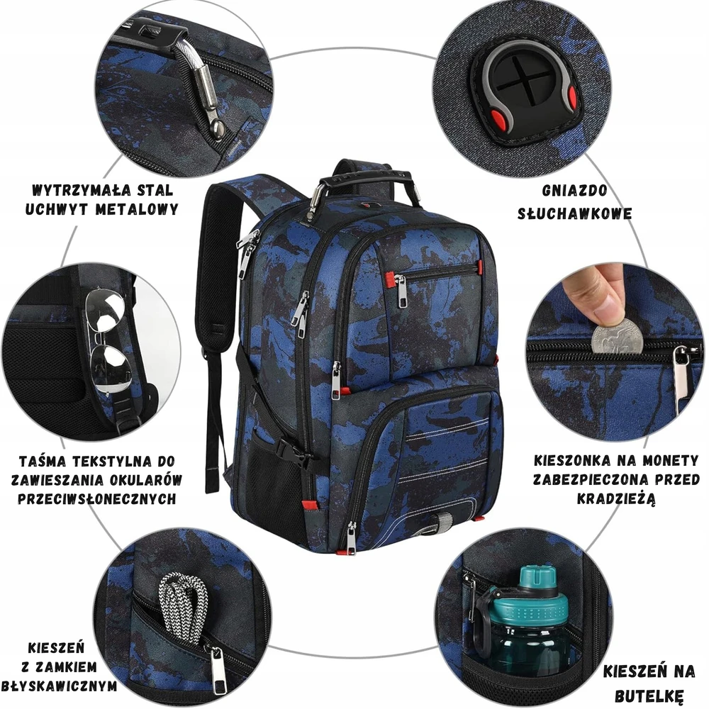 Bez Marki Didelis kelioninis kuprinė su Usb, daug skyrių, talpa 45l
