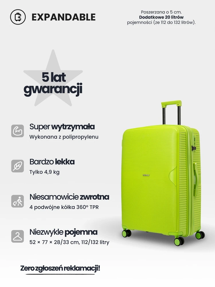 Bez Marki Didelis kietas lagaminas 77cm žalios spalvos polipropileno TSA prailgintas BLU MOONKY