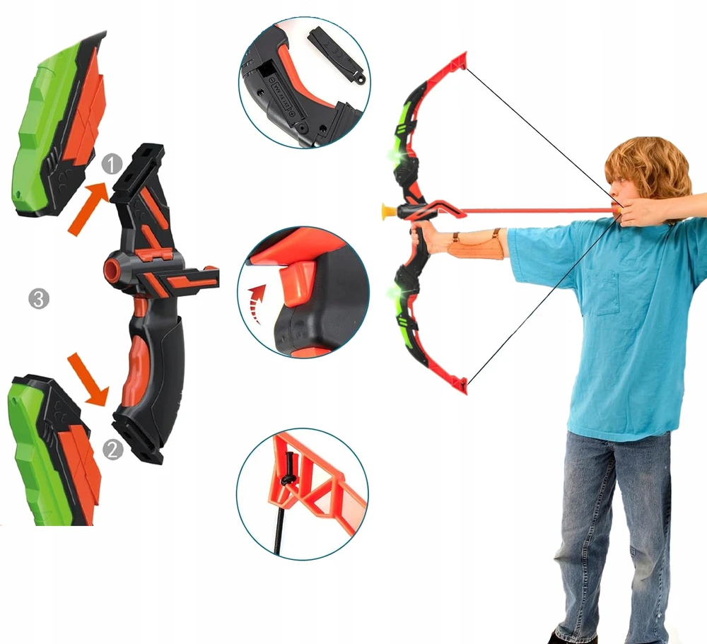 Bez Marki Didelis LED lankas 66cm vaikams strėlės 10vnt Shield Quiver šviečiantis lankas